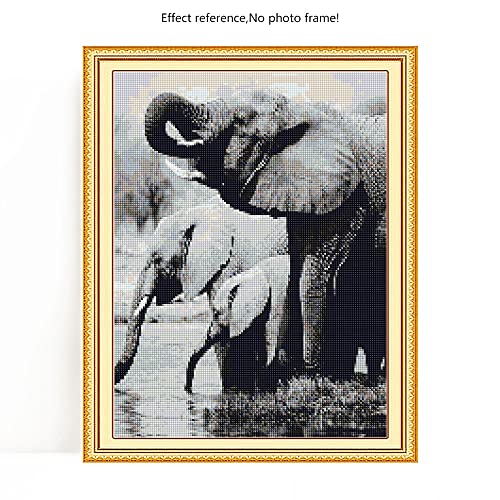 Pintura de diamante blanco y negro, taladro redondo cuadrado completo, punto de cruz, bordado de diamantes, elefante, mosaico de animales, venta artesanal A15 50x70cm