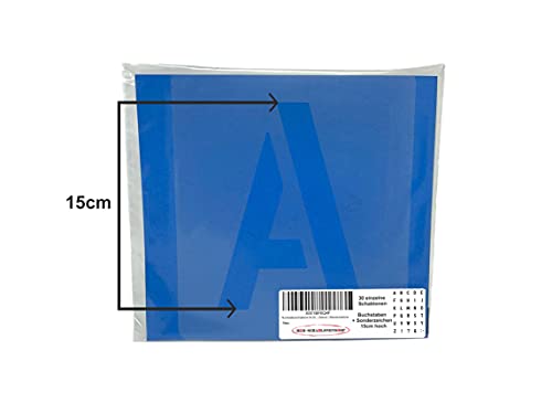 Plantilla de letras nº 35, 1 juego de letras de 15 cm de alto, A-Z + 4 caracteres especiales, 30 plantillas individuales