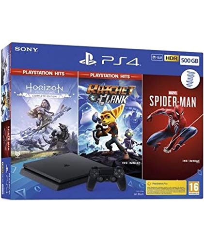 PlayStation 4 500 GB (PS4) + Spiderman + Horizon Hits + R&C Hits