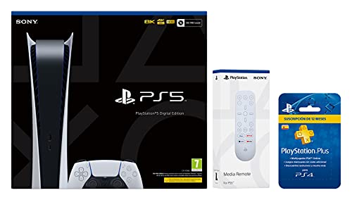 PlayStation 5 - PS5 825GB Digital + Mando Media Remote PS5 + Tarjeta Suscripción PlayStation Plus 365 [Bundle]