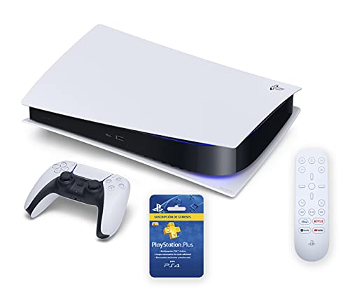 PlayStation 5 - PS5 825GB Digital + Mando Media Remote PS5 + Tarjeta Suscripción PlayStation Plus 365 [Bundle]