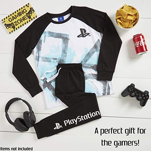 PlayStation Pijama Niño, Pijamas Niños con Pantalon Negro y Camiseta de Manga Larga, Ropa Niño de Dormir 100% Algodon, Regalos para Niños y Adolescentes Edad 7 a 15 Años (9-10 años)