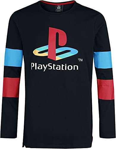 Playstation Retro Hombre Camiseta Manga Larga Negro XXL, 100% algodón, Regular
