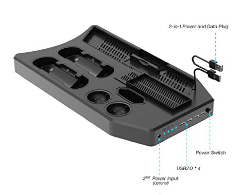 PlayStation Soporte Vertical, PSVR Auriculares Headset Stand, Ventilador de Refrigeración, Estación de carga cargador de controlador DualShock 4 y Move Motion, USB Hub, Mando Charger, PS4, Slim y Pro