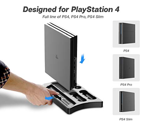 PlayStation Soporte Vertical, PSVR Auriculares Headset Stand, Ventilador de Refrigeración, Estación de carga cargador de controlador DualShock 4 y Move Motion, USB Hub, Mando Charger, PS4, Slim y Pro