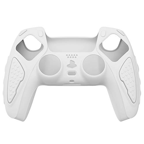 PlayVital Funda de Silicona para PS5 Carcasa de Goma Antideslizante para Playstation 5 Control Protector Tacto Suave con Tapas para Joysticks para PS5 Mando-Edición Knight(Blanco)