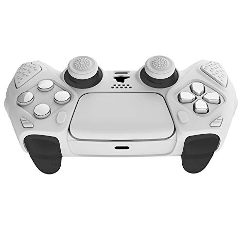 PlayVital Funda de Silicona para PS5 Carcasa de Goma Antideslizante para Playstation 5 Control Protector Tacto Suave con Tapas para Joysticks para PS5 Mando-Edición Knight(Blanco)