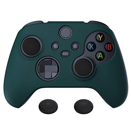 PlayVital Pure Series Funda de Silicona Antideslizante para Control Xbox Series X, Carcasa de Goma Protector Tacto Suave para Mando Xbox Series S con Negro Tapas de Joysticks - Oscuro Verde