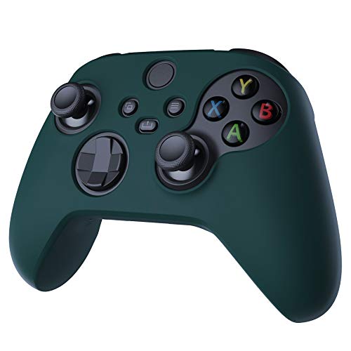 PlayVital Pure Series Funda de Silicona Antideslizante para Control Xbox Series X, Carcasa de Goma Protector Tacto Suave para Mando Xbox Series S con Negro Tapas de Joysticks - Oscuro Verde