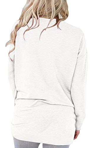 PLOKNRD Sudaderas con Cuello Redondo para Mujer Casual de Manga Larga Llanura Tops Sueltos Túnica(Blanco,XXL