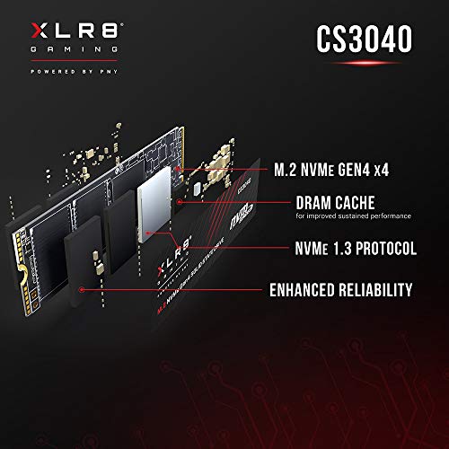 PNY XLR8 CS3040 M.2 NVMe Gen4 x4 Unidad de Estado Sólido Interna (SSD) 1TB, Velocidad de Lectura hasta 5600 MB/s, Velocidad de escritura hasta 4300 MB/s