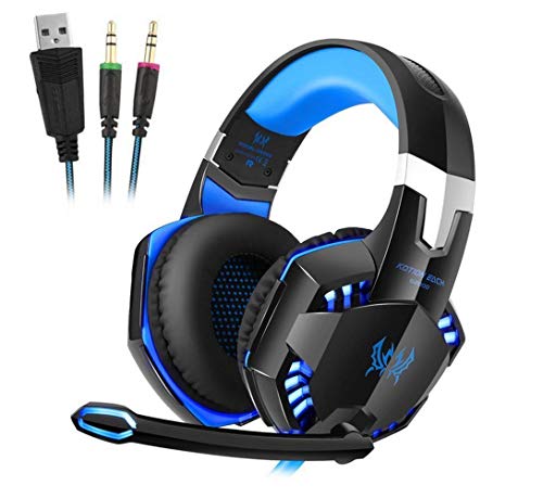 POKAR Gaming Headset para PS4 PS3 Xbox One PC, Crystal Clarity Sound Auriculares profesionales con micrófono para el portátil Mac Laptop