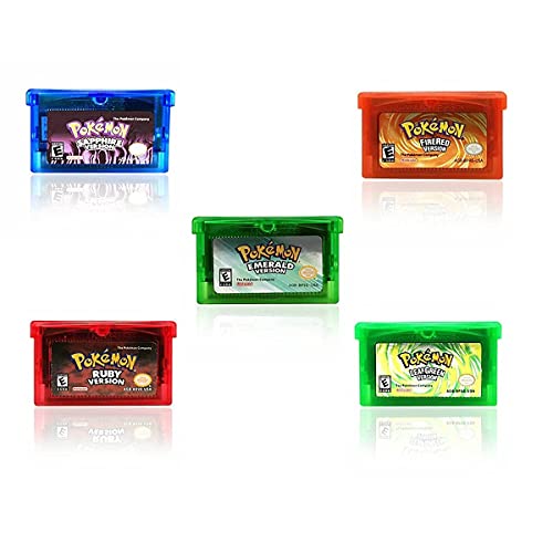 Poke_mon Games - Tarjeta de cartucho (5 unidades), diseño de zafiro, color rojo y verde claro (todos los 5 tipos), compatible con Nintendo GBM/GBA/SP/NDS/NDSL (1)