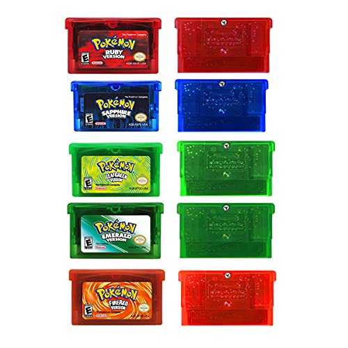 Poke_mon Games - Tarjeta de cartucho (5 unidades), diseño de zafiro, color rojo y verde claro (todos los 5 tipos), compatible con Nintendo GBM/GBA/SP/NDS/NDSL (1)
