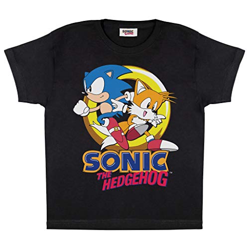 Popgear Sonic The Hedghog y Colas Camiseta de los Muchachos Negro 158 | Videojuegos clásicos, Idea Regalo para los niños, Gamer Top