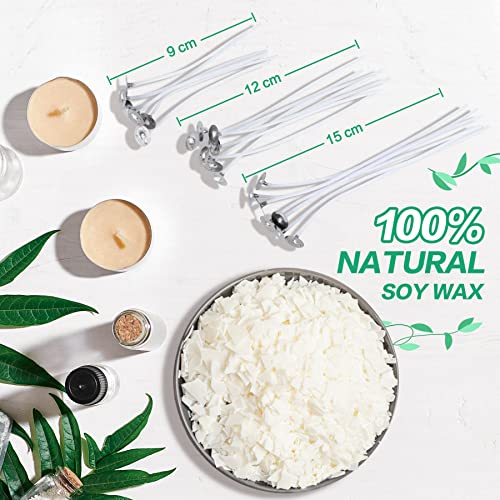 Popolic 120 PCS Mecha Vela con 800 g Cera de Soja, Mechas de Velas Naturales, Kit de Vela de Bricolaje con 120 Pegatinas de Doble Cara Regalos Originales para Mujer Regalo y Decoración de Navidad