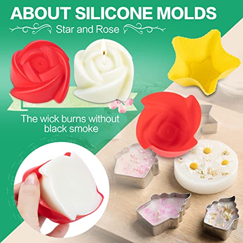 Popolic 120 PCS Mecha Vela con 800 g Cera de Soja, Mechas de Velas Naturales, Kit de Vela de Bricolaje con 120 Pegatinas de Doble Cara Regalos Originales para Mujer Regalo y Decoración de Navidad