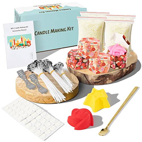 Popolic 120 PCS Mecha Vela con 800 g Cera de Soja, Mechas de Velas Naturales, Kit de Vela de Bricolaje con 120 Pegatinas de Doble Cara Regalos Originales para Mujer Regalo y Decoración de Navidad