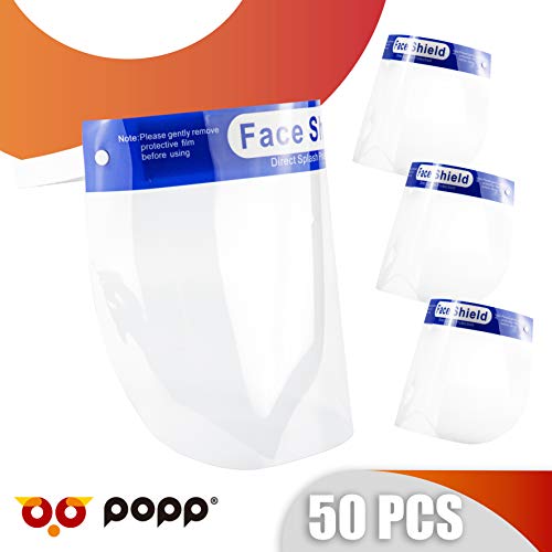 POPP® Pantalla doble Protección Facial Transparente antivaho reutilizables, pack 5PCS 10 PCS 20 PCS 30PCS 50PCS 100 PCS ajustable al rostro completo material PE-188um (Pack 50 PCS)