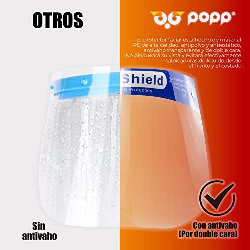 POPP® Pantalla doble Protección Facial Transparente antivaho reutilizables, pack 5PCS 10 PCS 20 PCS 30PCS 50PCS 100 PCS ajustable al rostro completo material PE-188um (Pack 50 PCS)