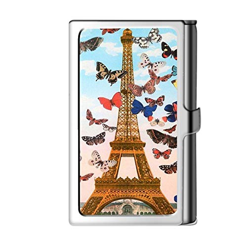 Porta tarjeta de visita con diseño astillado, caja de crédito con nombre de cartera de acero inoxidable para hombres y mujeres en la Torre Eiffel