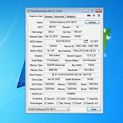 Portátil NVIDIA GTX 750 Ti Pci-e 3.0 Tarjeta gráfica discreta 4 GB DDR5 128 Bits HDMI Compatible para reproductor profesional Tarjeta gráfica de 128 Bits Ddr5