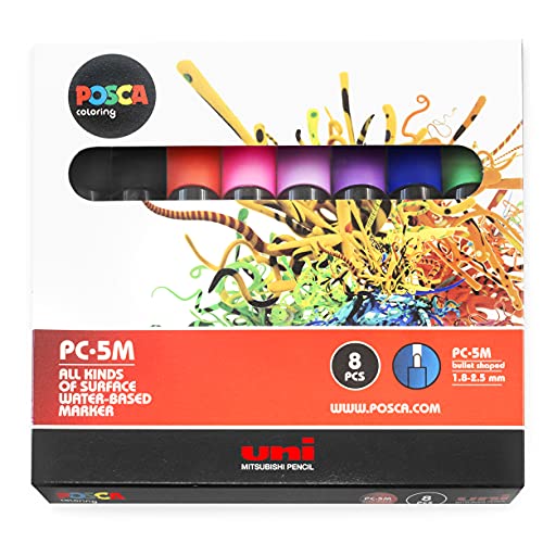 POSCA - PC-5M - Rotuladores de pintura - 1.8-2.5mm - Colores populares juego de 8" caja de regalo