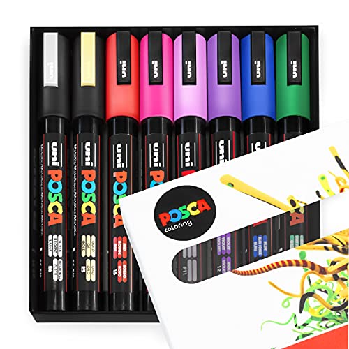 POSCA - PC-5M - Rotuladores de pintura - 1.8-2.5mm - Colores populares juego de 8" caja de regalo