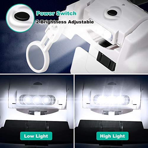 Powcan Gafas Lupa Visera con Luz LED,Manos Libres Lupa Relojero Leer, Soldar, Extensiones de Pestañas, Reparación de Joyería, 6 Lentes Intercambiables 1.0X, 1.5X, 2.0X, 2.5X, 3.5X, 8X