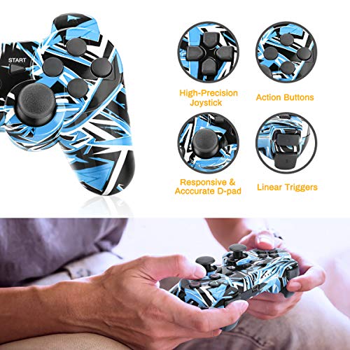 Powcan Mando Inalámbrico PS3, Bluetooth PS3 Gamepad Controller Doble vibración Mando a Distancia Joystick para Playstation 3 y PC Windows 7/8/9/10 con Cable de Carga USB (Azul)