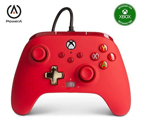 Power A - Mando con cable, salida de audio y botones programables, de color rojo para Xbox One y Xbox serie X (Xbox Series X)