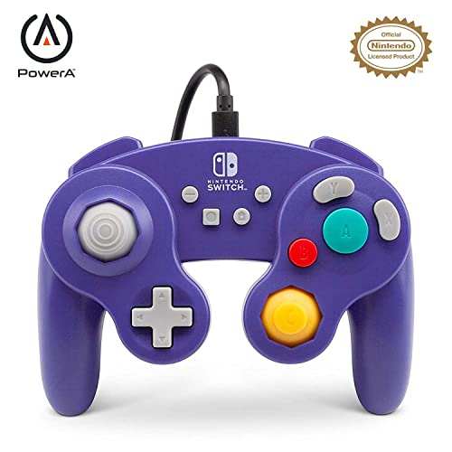 PowerA - Mando con cable estilo GameCube, diseño de Super Smash Bros., licencia oficial, color morado