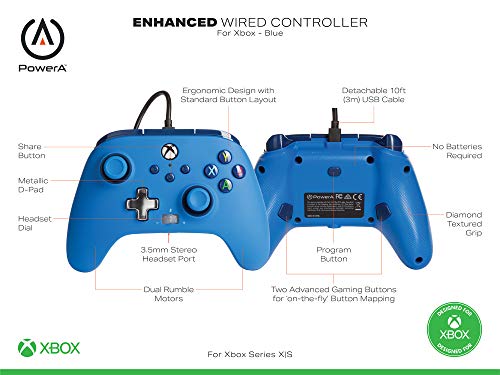 PowerA - Mando con cable mejorado para Xbox Series X y S, color azul