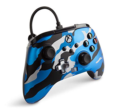 PowerA - Mando con cable mejorado para Xbox Series X y S, color camuflaje azul metálico