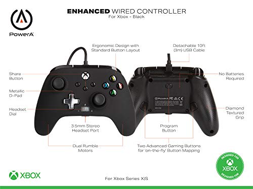 PowerA - Mando con cable mejorado para Xbox Series X y S, color negro