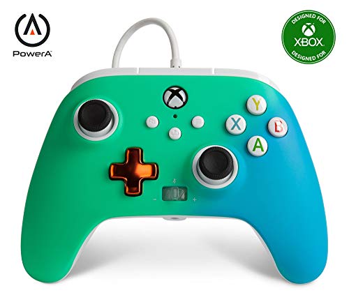 PowerA - Mando con cable mejorado para Xbox Series X y S, espuma de mar decolorado en colores azul, verde y turquesa, exclusivo de Amazon