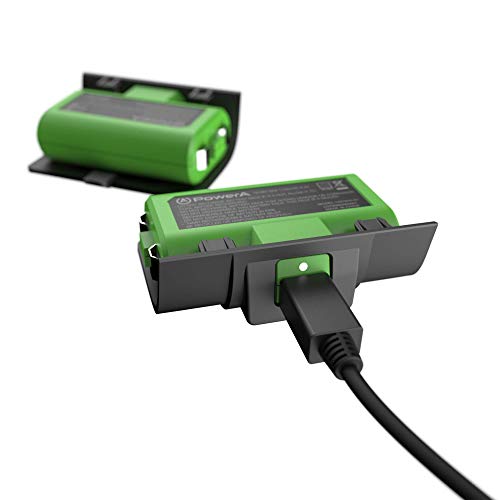 PowerA Play and Charge Kit de Carga para Mandos Xbox One y Xbox X|S, Cargador Compatible con Base de Carga de Xbox, 2 Baterías Recargables con Indicadores LED, 4 Tapas de Batería – Negro y Verde