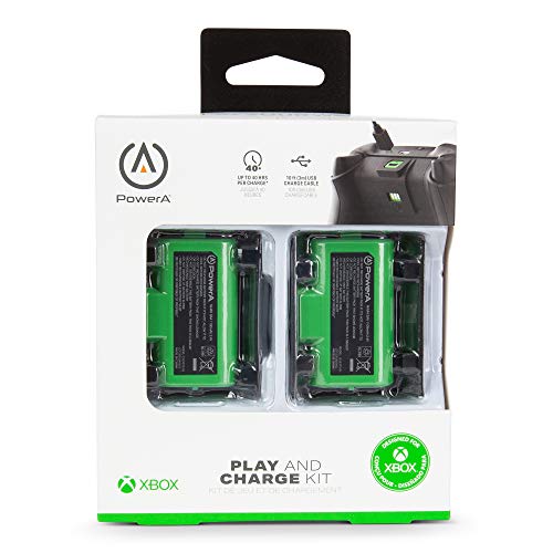 PowerA Play and Charge Kit de Carga para Mandos Xbox One y Xbox X|S, Cargador Compatible con Base de Carga de Xbox, 2 Baterías Recargables con Indicadores LED, 4 Tapas de Batería – Negro y Verde