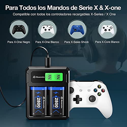 Powerextra Batería de Mando Xbox One, 2 x 2800mAh Batería Recargable con Cargador para Controlador Xbox One/Xbox Serie X/Xbox One S/Xbox One Elite