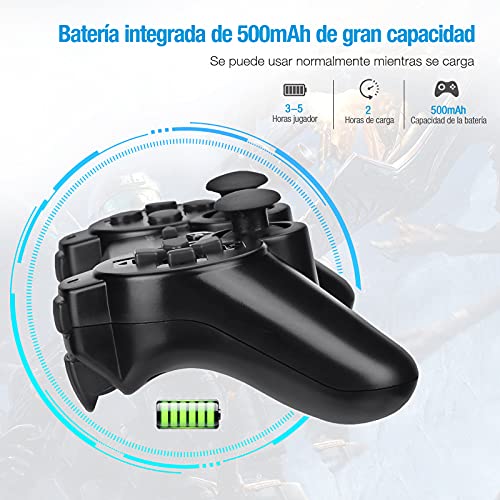 Powerextra Mando Inalámbrico para PS3, 2 Pack Wireless Bluetooth Six-Axis Playstation 3 Gamepad Joystick Controlador con Doble Vibración Recargable Controller con Cable para PS-3(Negro)
