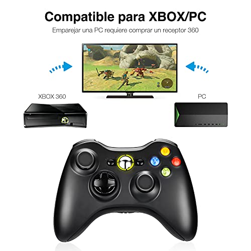 Powerextra Mando Inalámbrico para Xbox 360 - Controlador de Gamepad Wireless Bluetooth Alta Sensibilidad Joystick con Doble Vibración Ergonomía para Xbox 360 Windows XP 7 10 -Bluetooth 10 Metros Negro