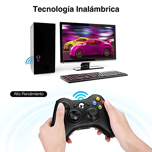 Powerextra Mando Inalámbrico para Xbox 360 - Controlador de Gamepad Wireless Bluetooth Alta Sensibilidad Joystick con Doble Vibración Ergonomía para Xbox 360 Windows XP 7 10 -Bluetooth 10 Metros Negro