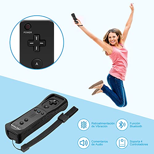 Powerextra Mando para Wii, 2 en 1 Mando Wii Motion Plus y Nunchunk Wii Remote Wireless Compatible Nintendo Wii y Wii U con Funda de Silicona y Muñequera - Negro