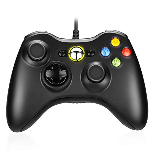 Powerextra Xbox 360 Gamepad Controller - Controlador Doble Motor Controlador de Juegos Dual Vibrante con Cable para Microsoft Xbox 360 Xbox 360 Slim y PC Windows 7 8 10- Negro