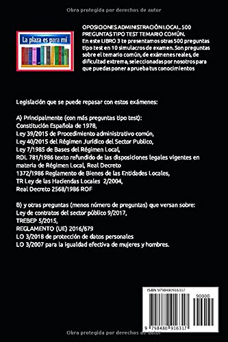 Preguntas tipo tets Temario común administración local. Libro 3. 10 Simulacros de examen: Oposiciones adminsitración local (Oposiciones Administración Local)