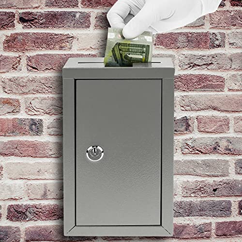 PrimeMatik - Buzón de devolución de Llaves. Urna de donativos Gris. Caja de Pared 140 x 76 x 232 mm