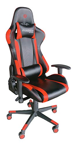PRIXTON Predator Gaming Chair - Silla Gaming/Silla Gamer con Altura y Reposabrazos Ajustables, Reclinable 180º, Fabricado en Metal y Espuma de Alta consistencia, Cojín Cervical Incluido, Rojo