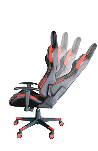 PRIXTON Predator Gaming Chair - Silla Gaming/Silla Gamer con Altura y Reposabrazos Ajustables, Reclinable 180º, Fabricado en Metal y Espuma de Alta consistencia, Cojín Cervical Incluido, Rojo