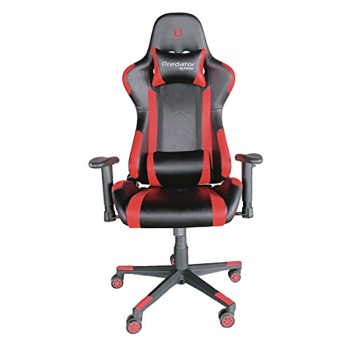 PRIXTON Predator Gaming Chair - Silla Gaming/Silla Gamer con Altura y Reposabrazos Ajustables, Reclinable 180º, Fabricado en Metal y Espuma de Alta consistencia, Cojín Cervical Incluido, Rojo