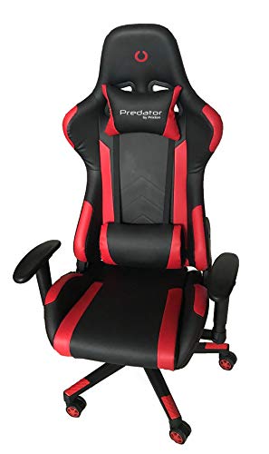 PRIXTON Predator Gaming Chair - Silla Gaming/Silla Gamer con Altura y Reposabrazos Ajustables, Reclinable 180º, Fabricado en Metal y Espuma de Alta consistencia, Cojín Cervical Incluido, Rojo